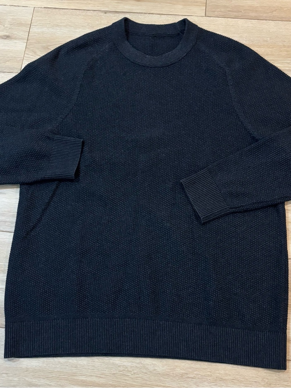 Lululemon LM3ENFS Navy Blue Woven Textured Crewneck Coolmax Sweater Mens large l